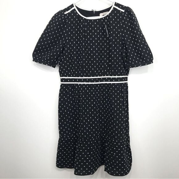 LOFT Black White Dot Cottagecore Short Sleeve Flounce Dress NEW with Tags - Picture 4 of 15